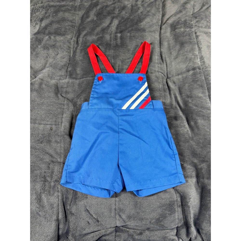 Vintage Health-tex Toddler Boys Blue  Striped Bib Overalls Shortalls 18 Months